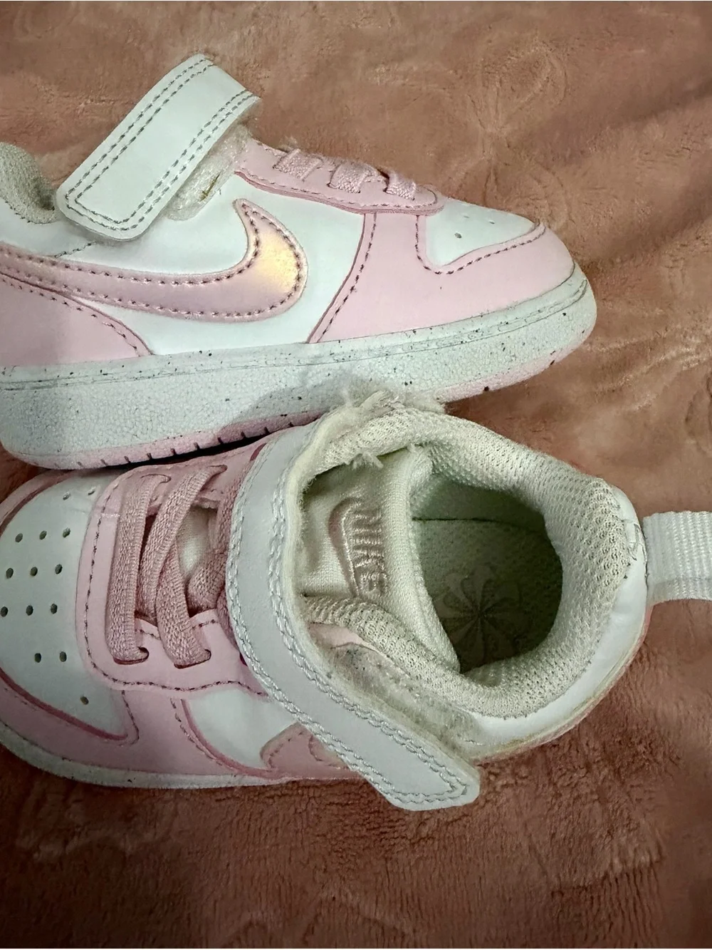 Nike Kids Pink and White Velcro Athletic Sneakers